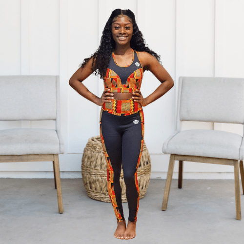 HeritageActive High-Waisted Leggings with African-inspired cultural print and breathable performance fabric