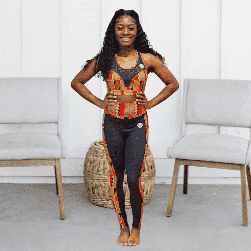 HeritageActive High-Waisted Leggings with African-inspired cultural print and breathable performance fabric