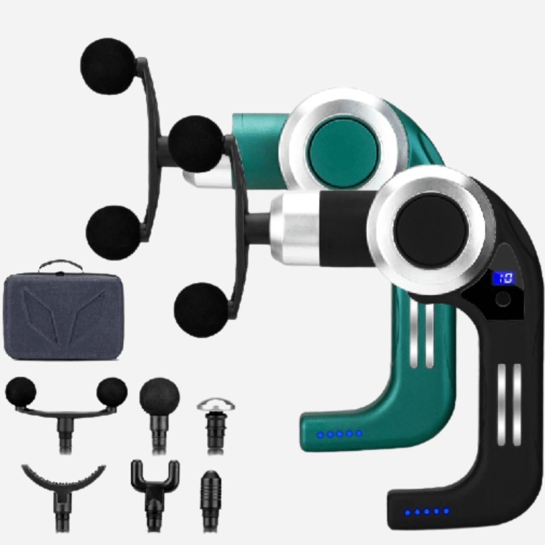 Relax Ace Massage Gun handheld percussion massager with carrying case and attachment heads