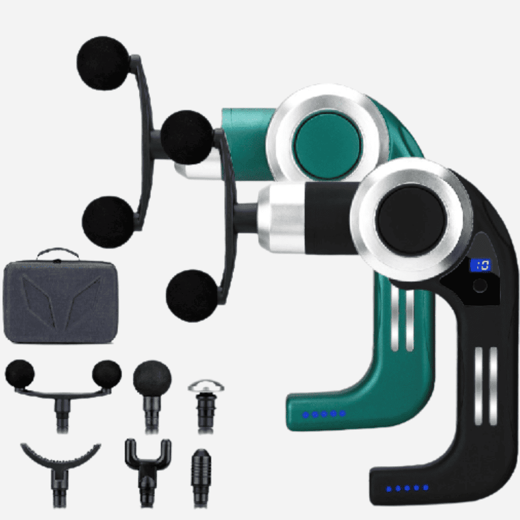 Relax Ace Massage Gun handheld percussion massager with carrying case and attachment heads